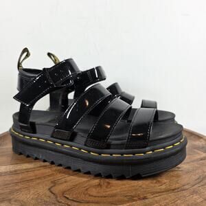 Dr. Martens Black Patent Platform Gladiator Sandals